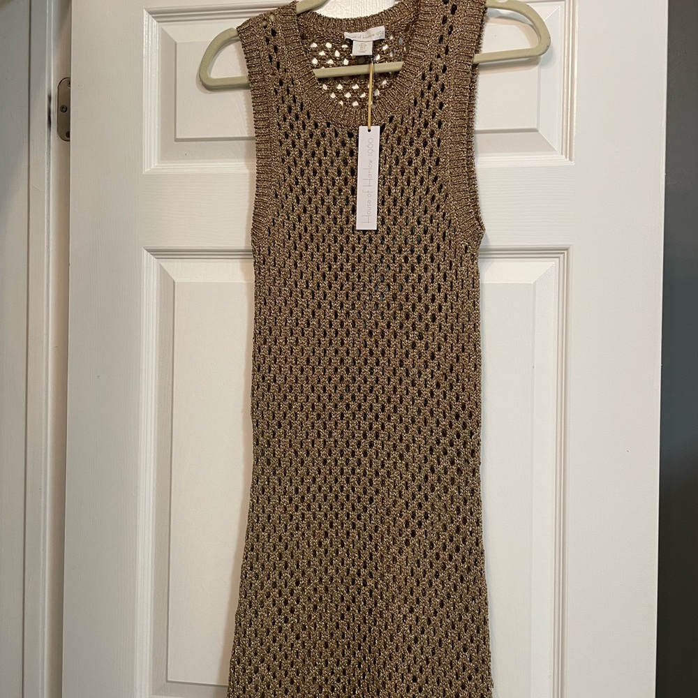 House of Harlow 1960 Metallic Gold Knit Dress